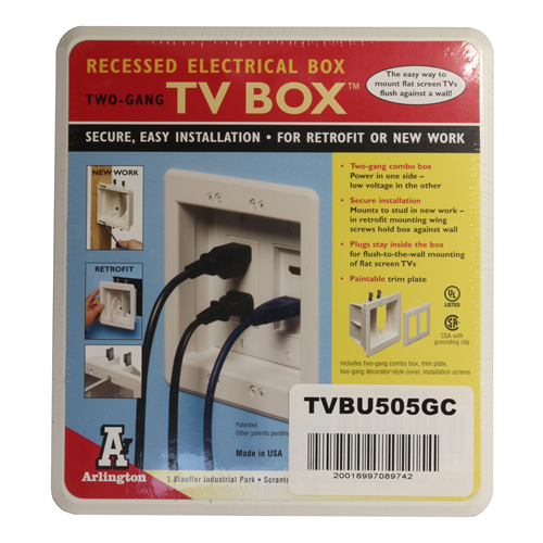 Arlington 2 Gang TV Box w/ Grounding Clip - Safe & Versatile