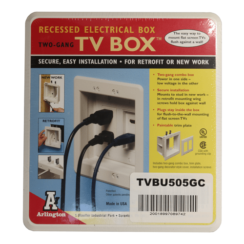 Arlington 2 Gang TV Box w/ Grounding Clip - Safe & Versatile, , ARLINGTON - Maple Electric Supply 