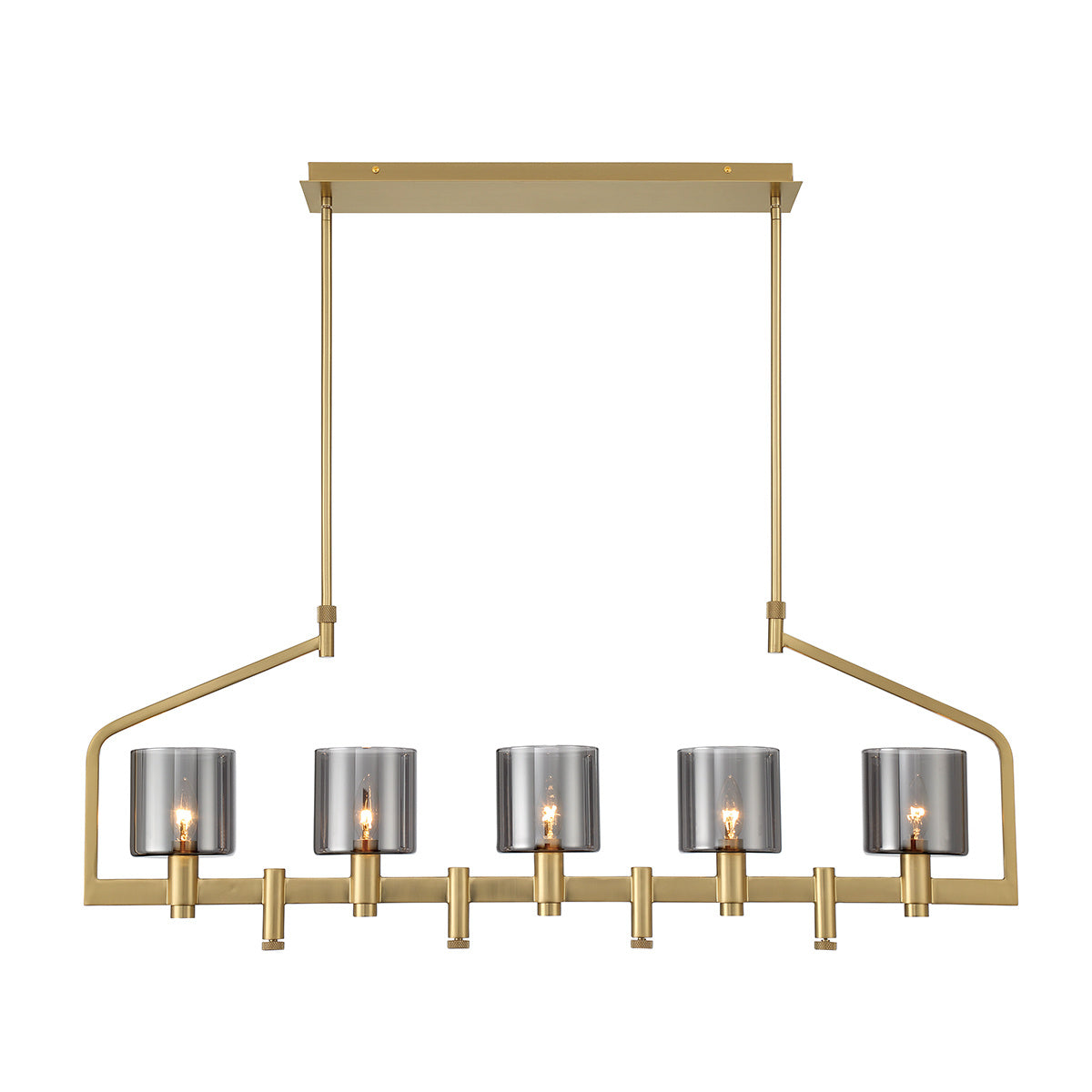 Eurofase Decato 42" 5-Light Chandelier, Satin Gold Paint with Smoked Glass, front view