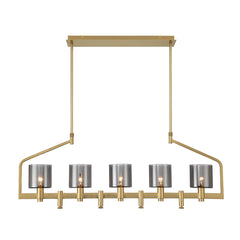 Eurofase Decato 42" 5-Light Chandelier, Satin Gold Paint with Smoked Glass, front view