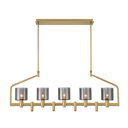 Eurofase Decato 42" 5-Light Chandelier, Satin Gold Paint with Smoked Glass, front view