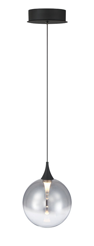 Eurofase Iissa 6" LED Pendant, Matte Black with Smoked Glass, front view