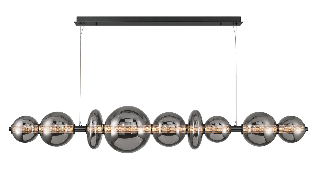 Eurofase Atomo 74" 3-Light Chandelier, Matte Black with Smoked Glass, front view