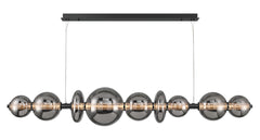 Eurofase Atomo 74" 3-Light Chandelier, Matte Black with Smoked Glass, front view
