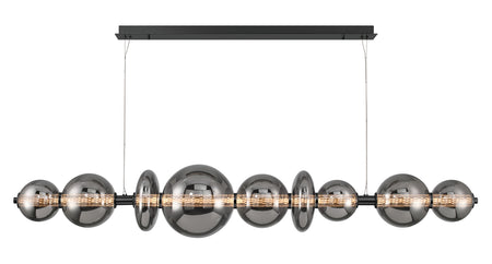 Eurofase Atomo 74" 3-Light Chandelier, Matte Black with Smoked Glass, front view