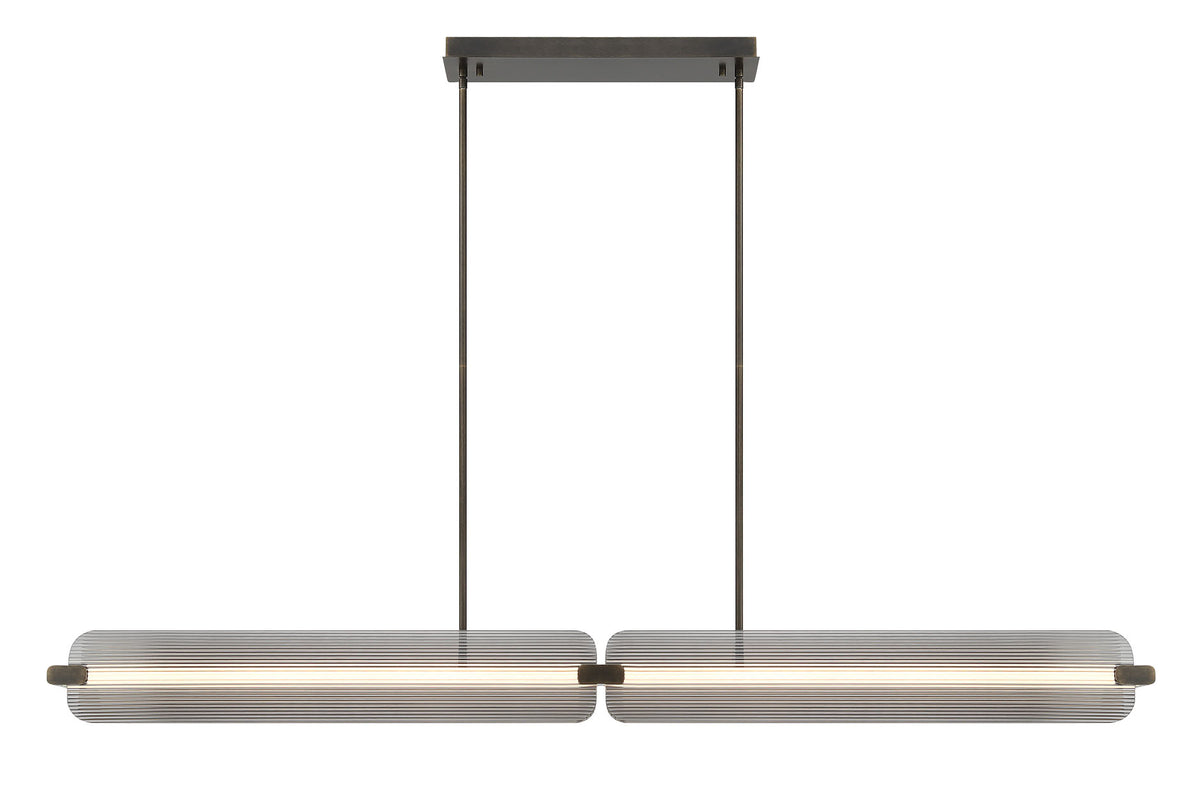 Eurofase Neoness 67" 4-Light LED Chandelier, Weathered Brass with Smoked Glass, front view