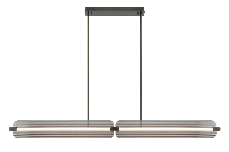 Eurofase Neoness 67" 4-Light LED Chandelier, Weathered Brass with Smoked Glass, front view