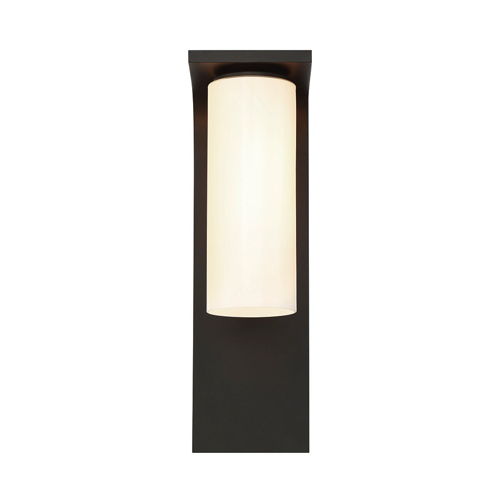 Eurofase Colonne 15" Outdoor Wall Light, Powder Coat Black with White Acrylic, front view
