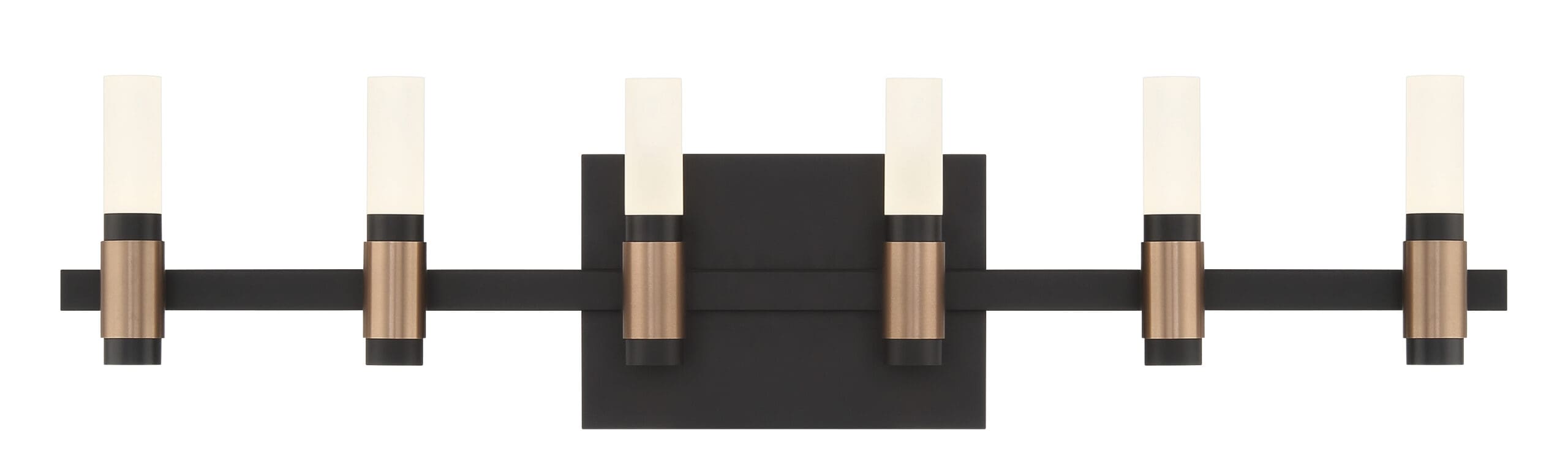 Eurofase Albany 27" 6-Light LED Vanity, Brass-Black Mix with White Acrylic, front view