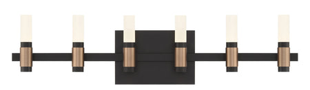 Eurofase Albany 27" 6-Light LED Vanity, Brass-Black Mix with White Acrylic, front view
