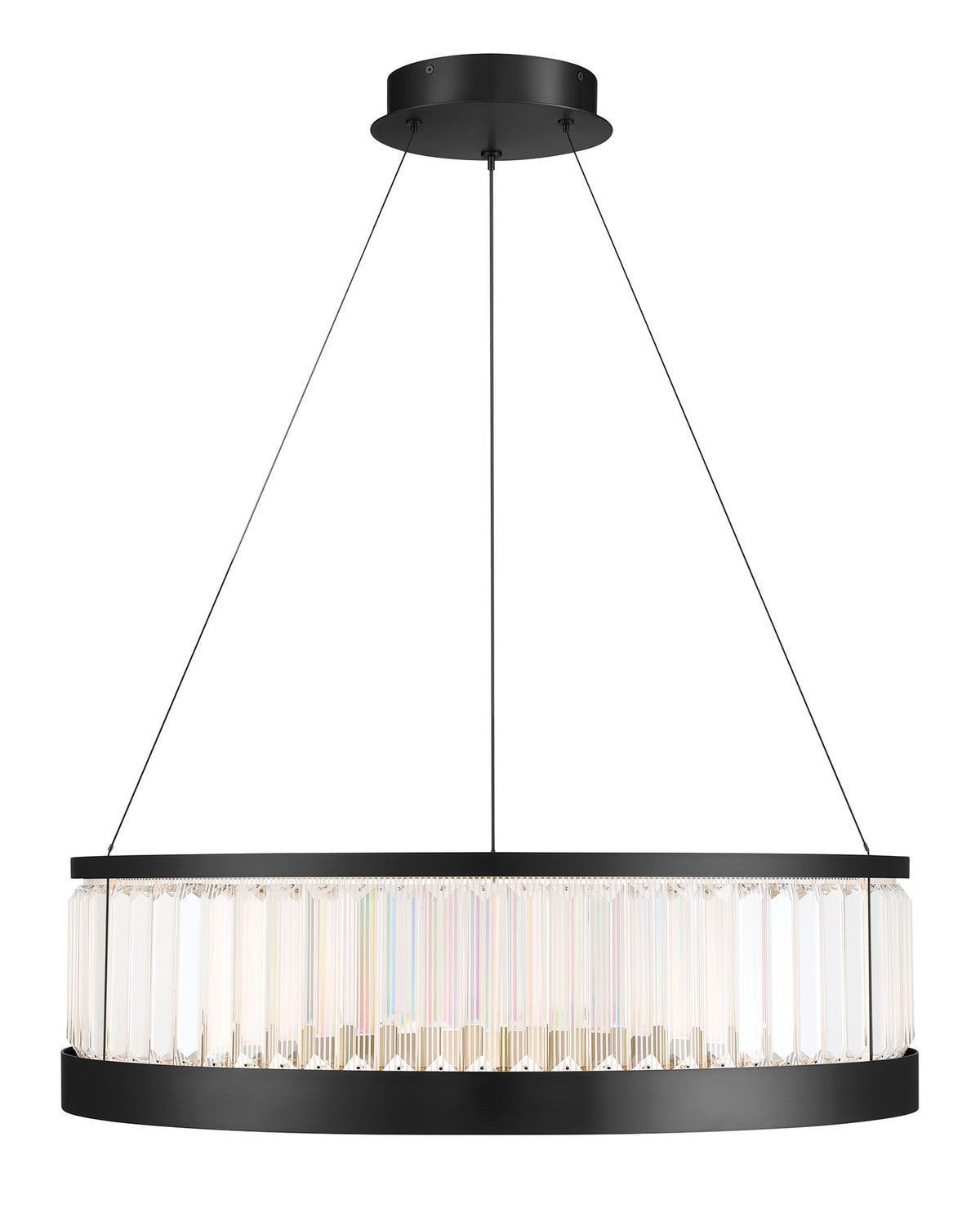 Eurofase Empra 30" LED Chandelier, Matte Black with Clear Crystal, front view
