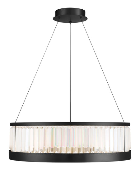 Eurofase Empra 30" LED Chandelier, Matte Black with Clear Crystal, front view