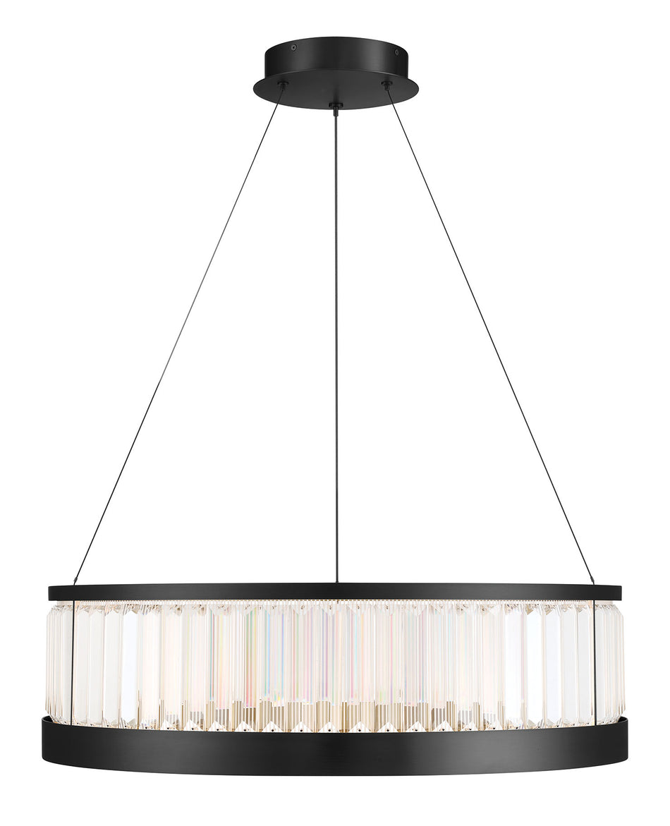 Eurofase Empra 30" LED Chandelier, Matte Black with Clear Crystal, front view