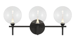 Eurofase Iissa 3-Light LED Vanity, Matte Black with Clear Glass, front view