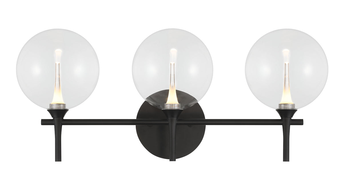 Eurofase Iissa 3-Light LED Vanity, Matte Black with Clear Glass, front view