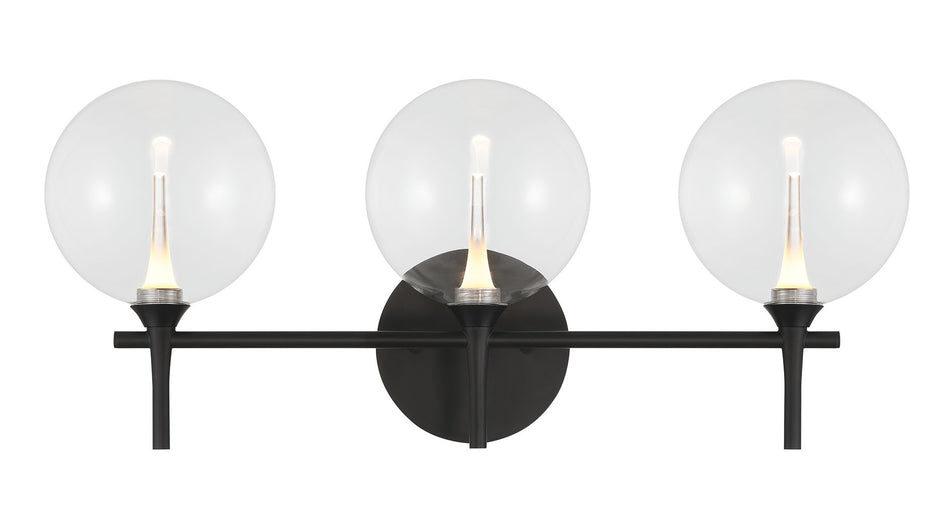 Eurofase Iissa 3-Light LED Vanity, Matte Black with Clear Glass, front view