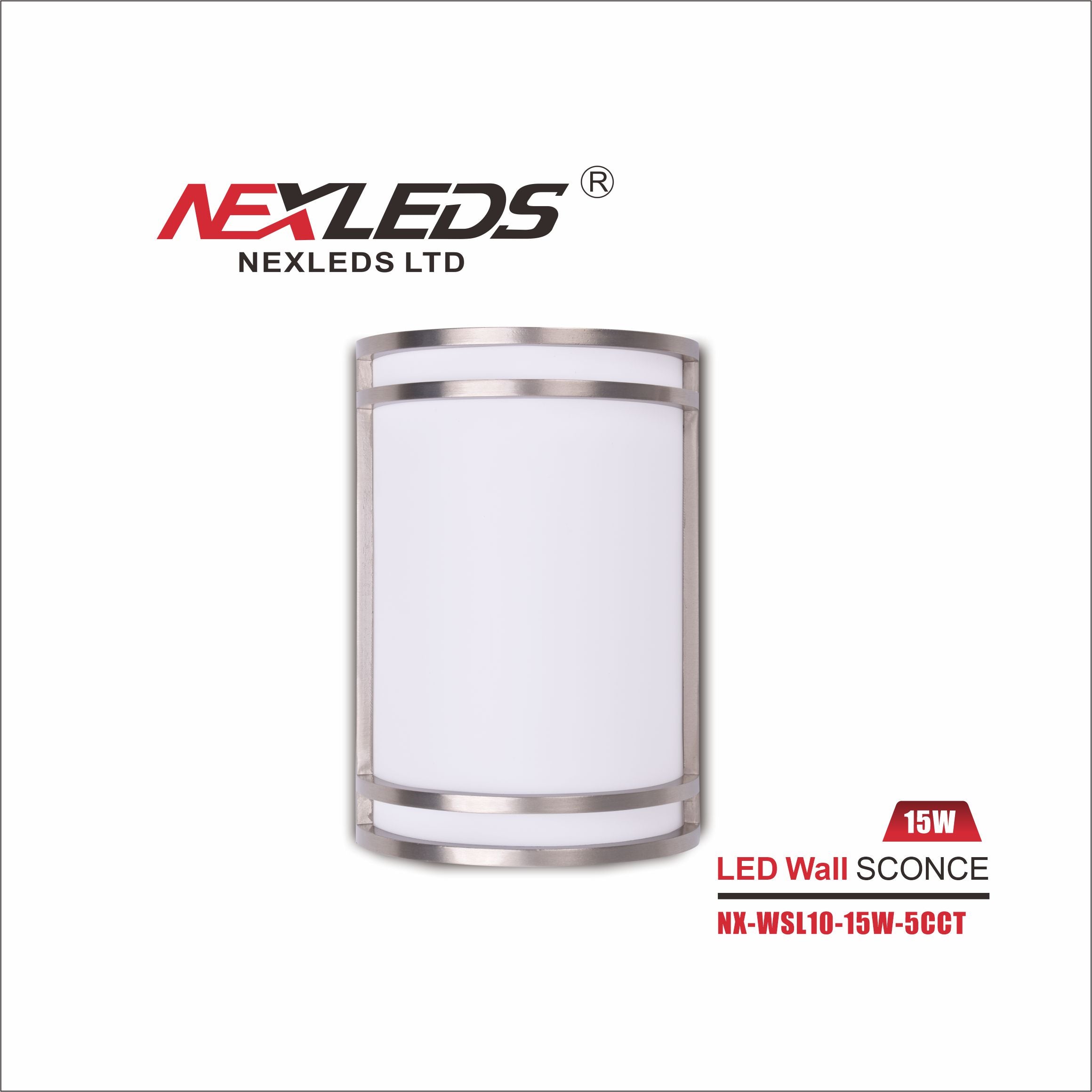 A photo of a , by NX-WSL10-15W-5CCT- 5CCT Silver Wall Sconce - NEXLEDS eCommerce - Maple Electric Supply in Canada