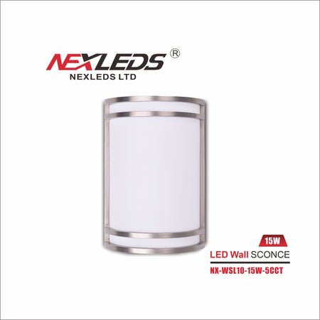 A photo of a , by NX-WSL10-15W-5CCT- 5CCT Silver Wall Sconce - NEXLEDS eCommerce - Maple Electric Supply in Canada