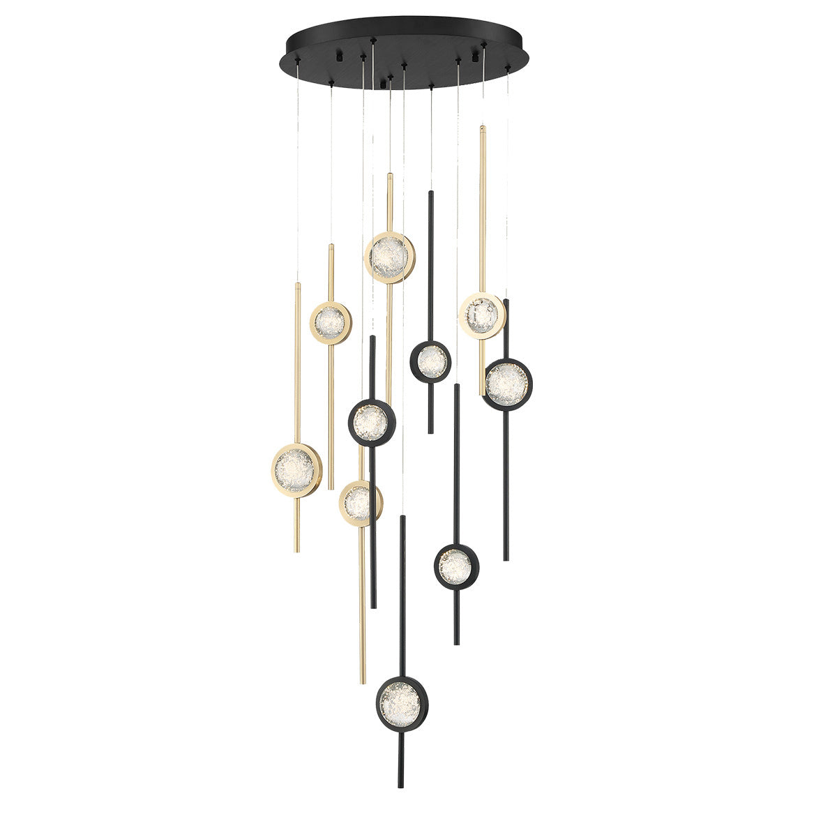 Eurofase Barletta 24" 10-Light LED Chandelier, Gold-Black Mix, front view