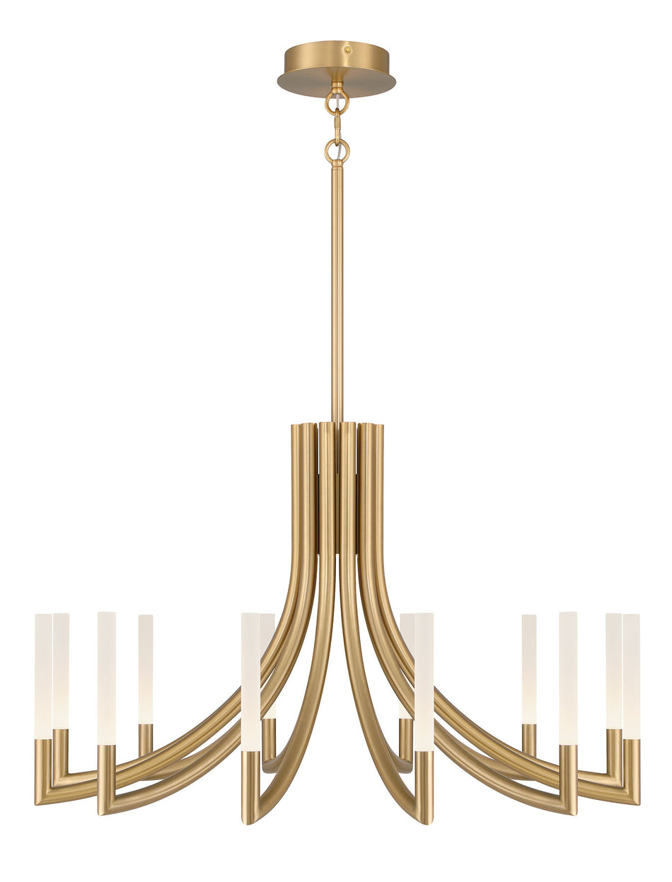 Eurofase Olette 36" 12-Light LED Chandelier, Gold with Frosted Acrylic, front view