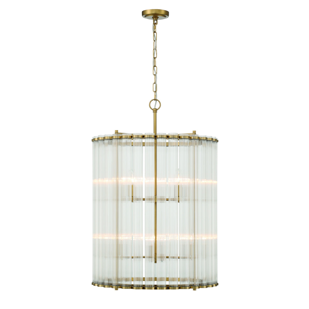 Eurofase Glasbury 27" 8-Light Chandelier, Gold with Ribbed Glass, front view