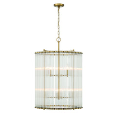 Eurofase Glasbury 27" 8-Light Chandelier, Gold with Ribbed Glass, front view