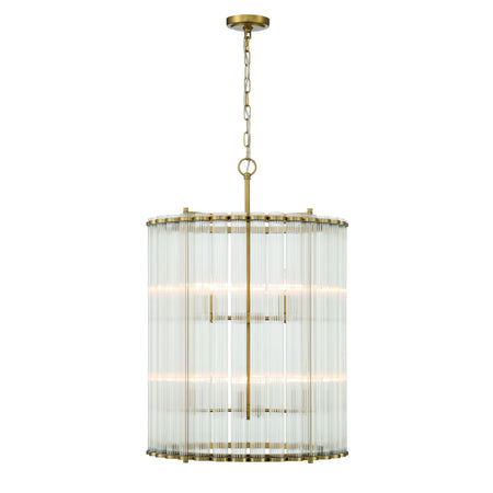 Eurofase Glasbury 27" 8-Light Chandelier, Gold with Ribbed Glass, front view