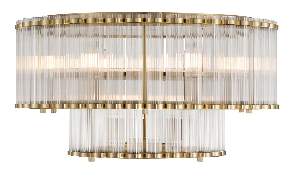 Eurofase Glasbury 24" 9-Light Flush Mount, Gold with Ribbed Glass, front view