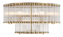 Eurofase Glasbury 24" 9-Light Flush Mount, Gold with Ribbed Glass, front view