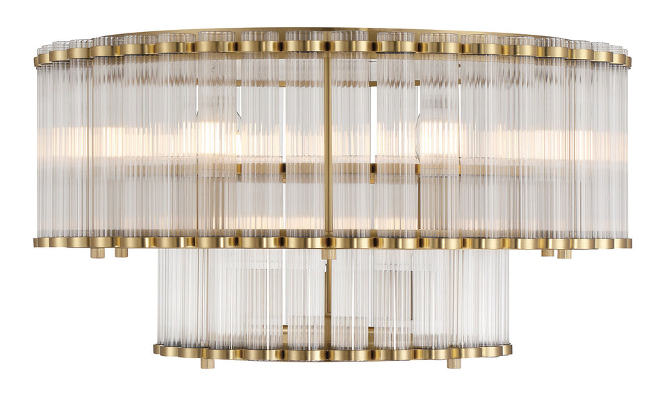 Eurofase Glasbury 24" 9-Light Flush Mount, Gold with Ribbed Glass, front view