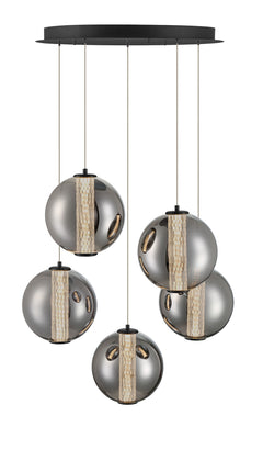 Eurofase Atomo 26" 5-Light Chandelier, Matte Black with Smoked Glass, front view