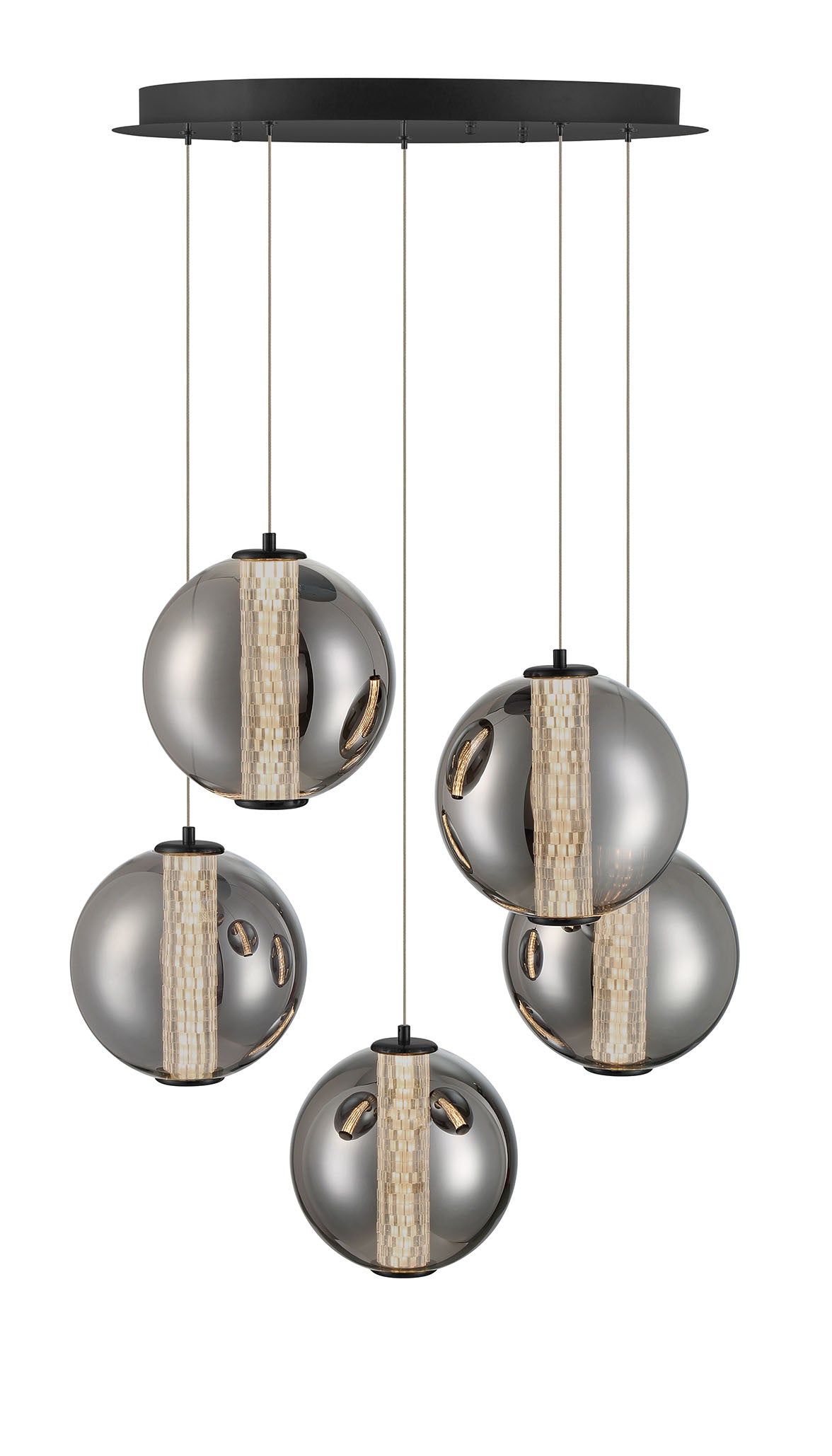 Eurofase Atomo 26" 5-Light Chandelier, Matte Black with Smoked Glass, front view
