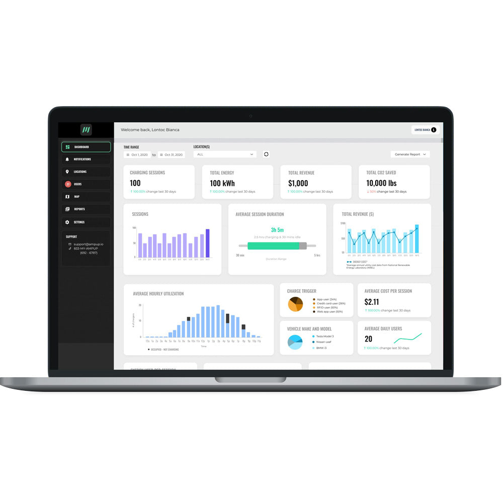 A photo of a EV Charger, by EV48S 48 Amp Level 2 Electric Vehicle Charging Station Charging Station Management Software and LCD Screen - Leviton eCommerce - Maple Electric Supply in Canada