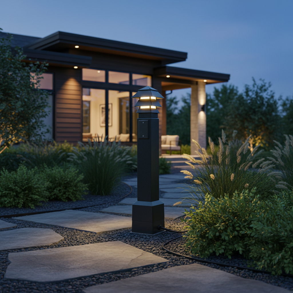 Arlington 35" GardnPost Bollard Kit - Black, Pagoda Light