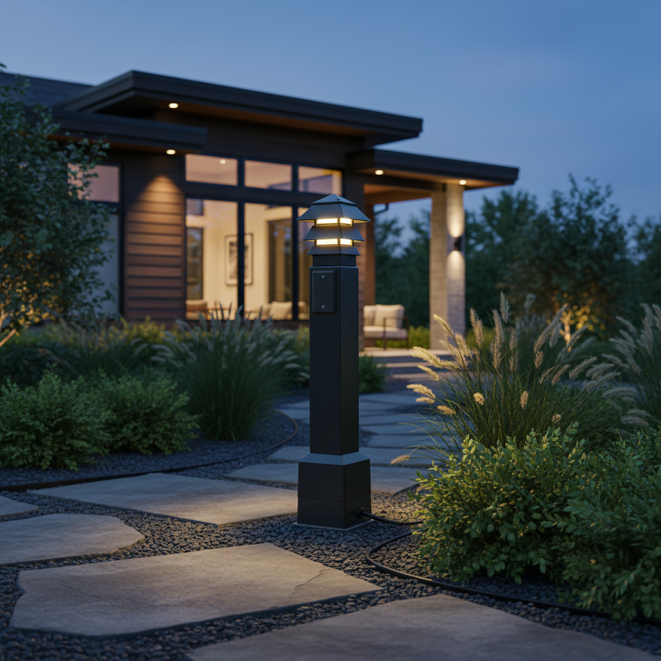 Arlington 35" GardnPost Bollard Kit - Black, Pagoda Light