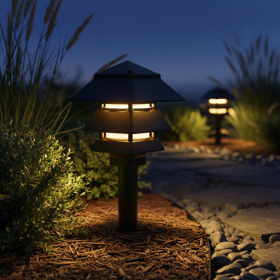 Arlington Pagoda Light Black LB - Cast Aluminum Landscape Fixture