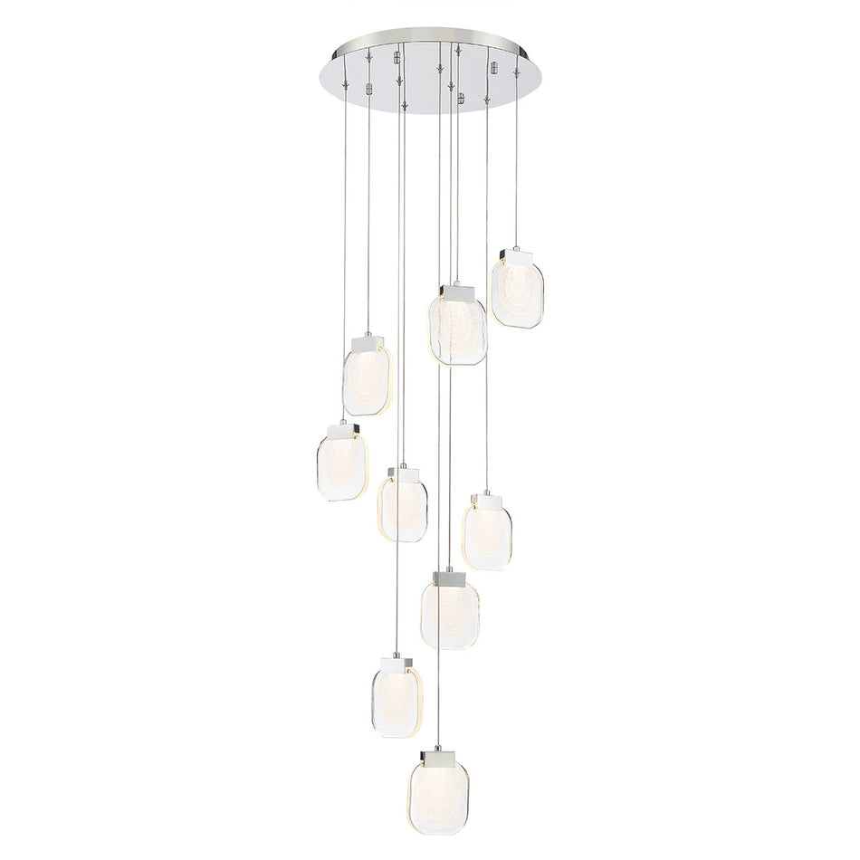 Eurofase Paget 20" 9-Light LED Chandelier, Chrome with Clear Glass, front view