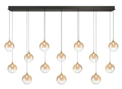 Eurofase Iissa 72" 14-Light LED Chandelier, Gold with Amber Glass, front view
