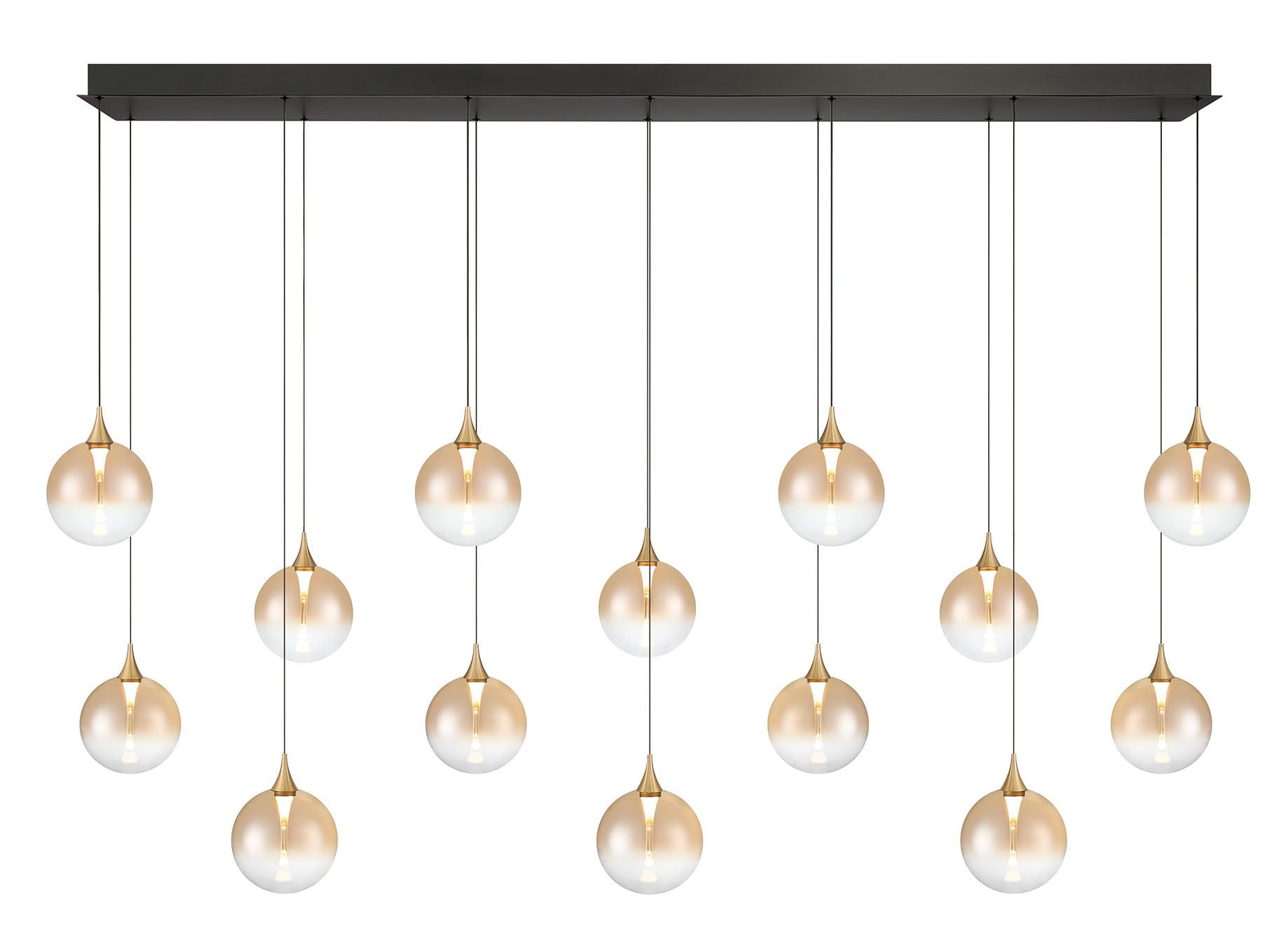 Eurofase Iissa 72" 14-Light LED Chandelier, Gold with Amber Glass, front view