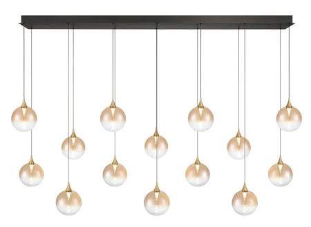 Eurofase Iissa 72" 14-Light LED Chandelier, Gold with Amber Glass, front view