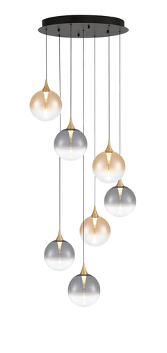 Eurofase Iissa 21" 7-Light LED Chandelier, Gold with Mixed Glass, front view