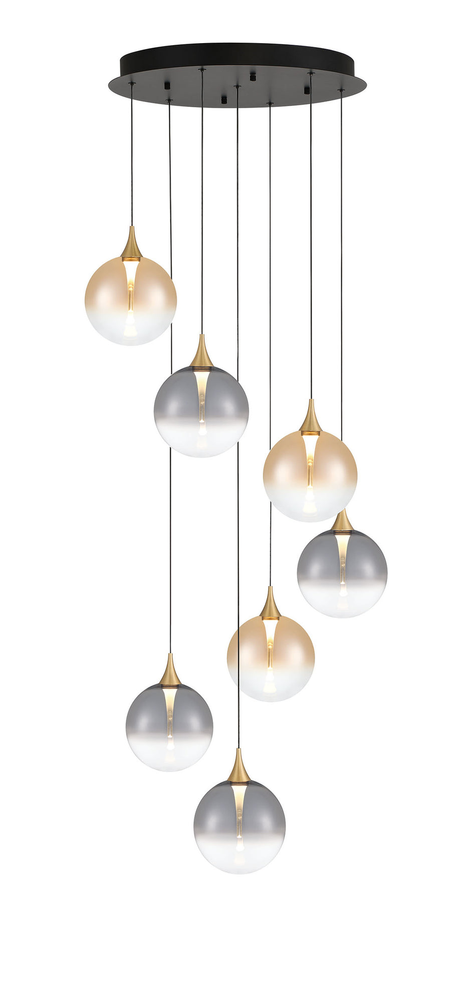 Eurofase Iissa 21" 7-Light LED Chandelier, Gold with Mixed Glass, front view