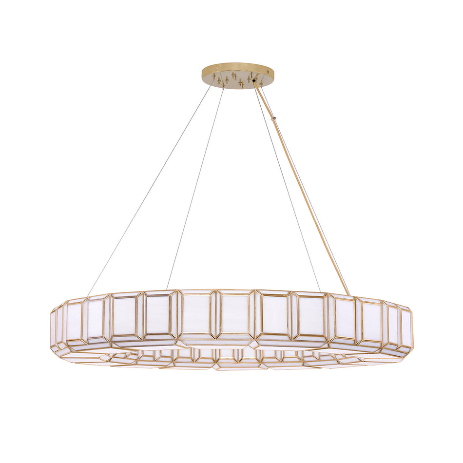 Eurofase Belmont 48" 16-Light Chandelier, Antique Brass with White Glass, front view