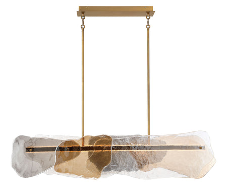 Eurofase Grotto 58" Chandelier, Antique Brass with Mixed Glass, front view