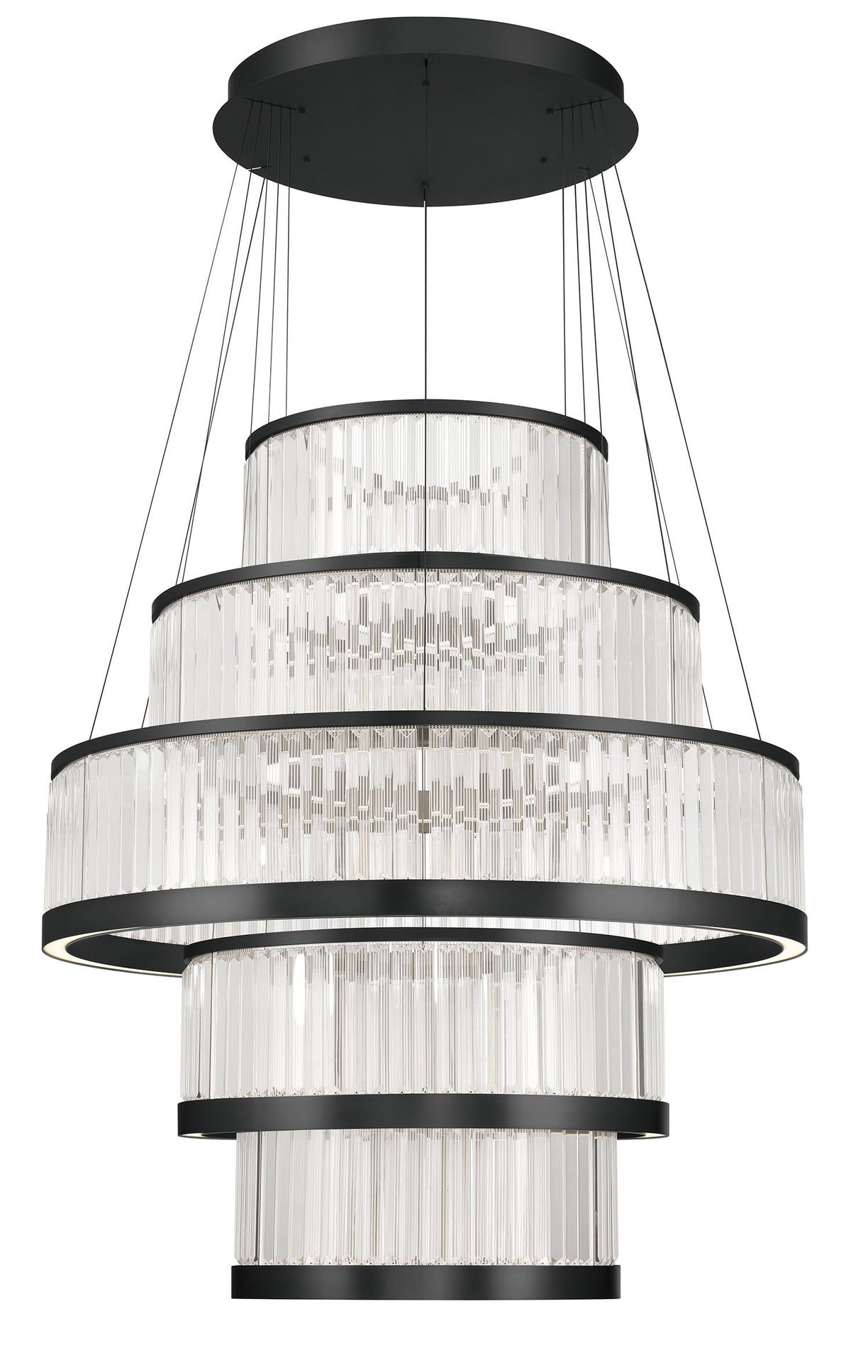 Eurofase Empra 47" 5-Light LED Chandelier, Matte Black with Clear Crystal, front view