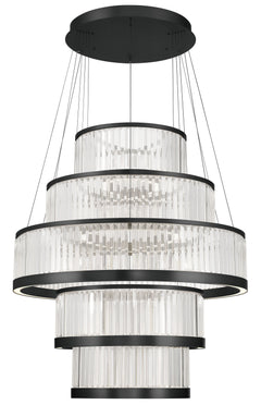 Eurofase Empra 47" 5-Light LED Chandelier, Matte Black with Clear Crystal, front view