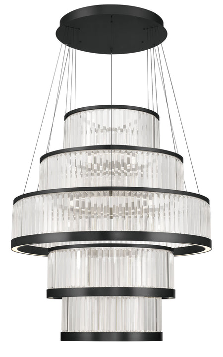 Eurofase Empra 47" 5-Light LED Chandelier, Matte Black with Clear Crystal, front view