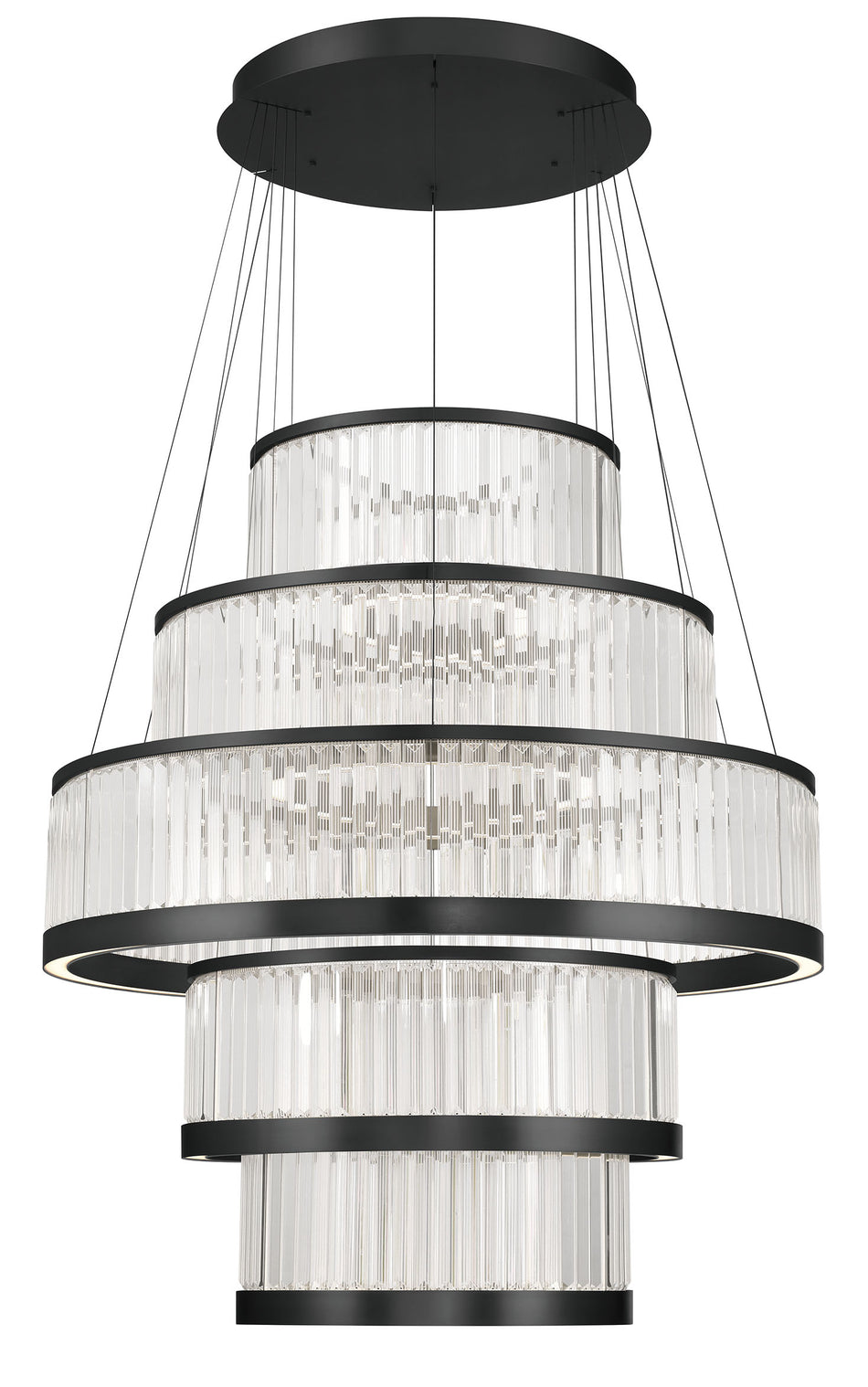Eurofase Empra 47" 5-Light LED Chandelier, Matte Black with Clear Crystal, front view