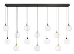 Eurofase Iissa 72" 14-Light LED Chandelier, Gold-Black Mix with Clear Glass, front view