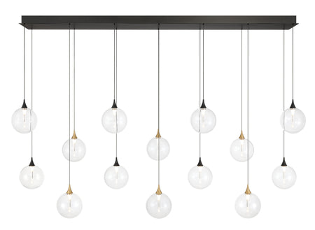 Eurofase Iissa 72" 14-Light LED Chandelier, Gold-Black Mix with Clear Glass, front view